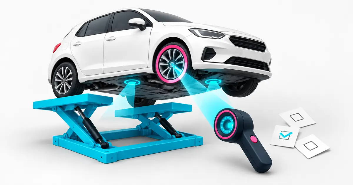 Käytetty sähköauto tarkistetaan ennen ostopäätöstä konepelti auki ja tarkistuslista kädessä.